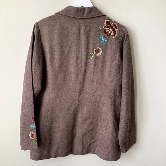 Coldwater Creek Wool Blend Blazer Size 10 Brown Flower Embellished Twee Art - Picture 4 of 7